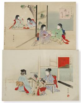Lote 1399
Miyagawa Shuntei (1873-1914) discípulo de Tomioka Eisen
"Entretenimientos Infantiles"
Género: Costumbrista
Dos xilografías realizadas en 1896.