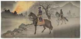 Lote 1401
Nobuchika discípulo de Nobayashi Kiyochika
"Batalla Campal Nocturna en la Zona de Manchuria en 1895 Durante la Guerra Japón-China"
Xilografía tríptico original