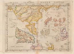 Lote 3: GIROLAMO RUSCELLI - Mapa "moderno" de Indias Orientales, S. E. Asia, Filipinas, "India Tercera Nuova Tavola". Venecia, 1574