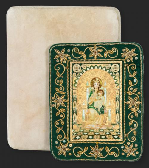  Masriera y Carreras, Barcelona años 40
"Virgen con Niño"
Placa de plata española punzonada 1ª Ley firmada. Sobredorada y esmaltada.