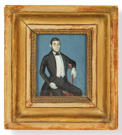  Antonio Ruidavets Lledó (España 1813-1897)
"Caballero Sentado" 1849
Miniatura pintada al gouache