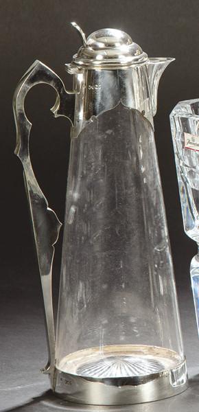  Jarra de cristal y plata inglesa punzonada Ley Sterling de Semson Mordan & Co. Londres 1881.