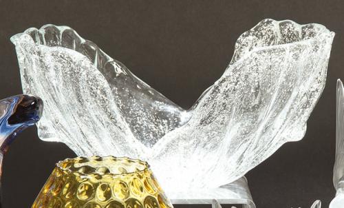  Centro de mesa de cristal de Murano transparente con inclusión de polvo de plata.