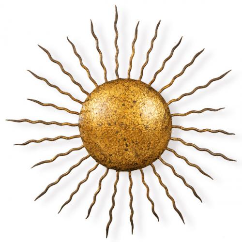  Lámpara de techo en forma de sol con rayos concéntricos en metal dorado.
Años 70