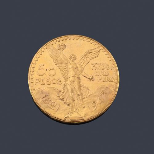  Moneda de 50 pesos Mexicanos en oro de 22K.