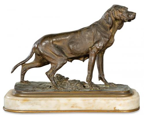  Siguiendo a Pierre Jules Mené (Francia 1810-1879)
"Perro Spaniel"
Escultura en bronce patinado 