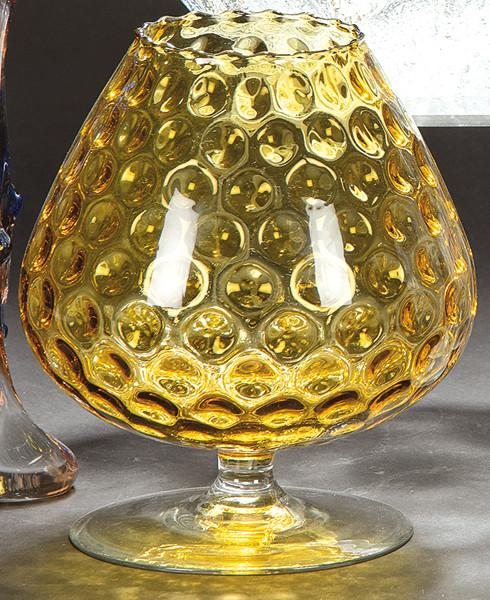  Jarrón en forma de copa de cristal de Murano color ámbar con decoración de círculos en relieve.
