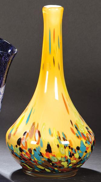  Jarrón de cristal de Murano con fondo amarillo y decoración molti fiore