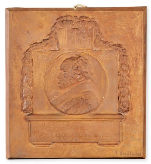  Mariano Benlliure Gil (Valencia 1862-Madrid 1947)
Vaciado en terracota del boceto de la placa conmemorativa de Goya que donó Benlliure a la ciudad de Burdeos para colocarla en la casa donde vivió y murió Goya.