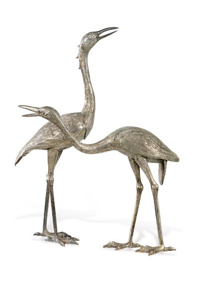  Pareja de garzas de metal plateado tipo Valenti h. 1970.