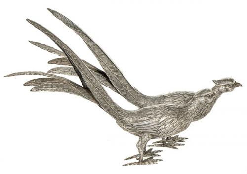  Pareja de faisanes de plata española punzonada Ley 925.
Peso