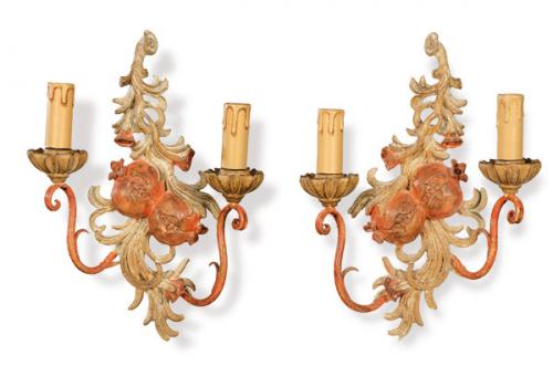  Pareja de apliques de madera pintados italianos  h. 1950