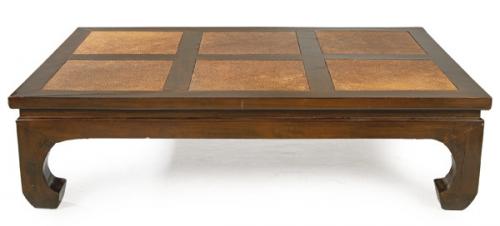  Mesa baja de opio de madera de nogal y tapa de ratán, China primer tercio S. XX.