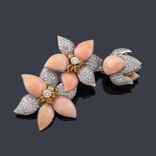 Lote 2352
LUIS GIL
Broche con diseño floral con diamantes talla brillante incoloros de aprox. 9,00 ct y diamantes fancy 'brown-orange' talla perilla y oval de aprox. 4,20 ct en total.