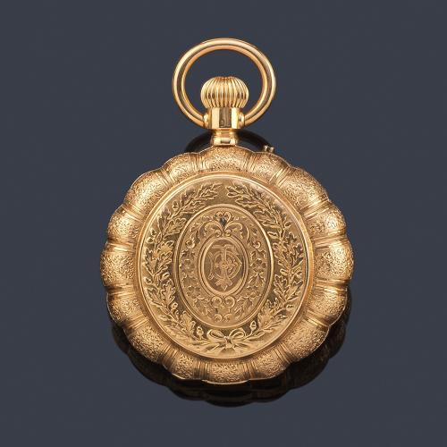 Lote 2573
Reloj saboneta con caja en oro rosa de 18 K.