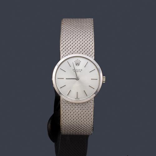  Rolex Cellini de señora con caja y brazalete en oro blanco de 18 K.