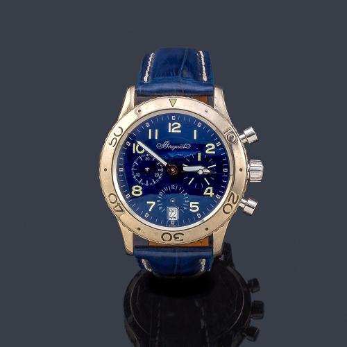 Lote 2653
BREGUET Trasatlantique  Type XX, ref. 3820, de caballero con caja y brazalete  en oro blanco de 18 K.