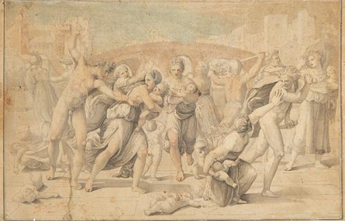 Lote 0024
ESCUELA ITALIANA S. XVIII - La matanza de los Inocentes de Rafael de Urbino
