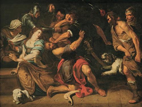 Lote 0054
ATRIBUIDO A ARTUS WOLFORT - Sansón es traicionado por Dalila