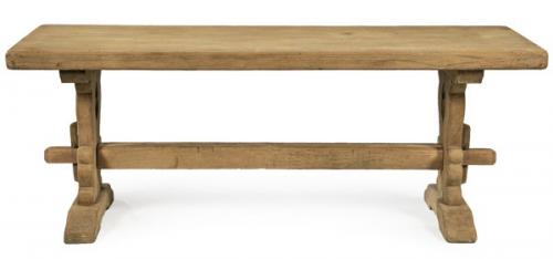 Lote 1101
Mesa de comedor en madera de roble sobre pedestales recortados unidos por chambrana recta.
Francia, S. XIX