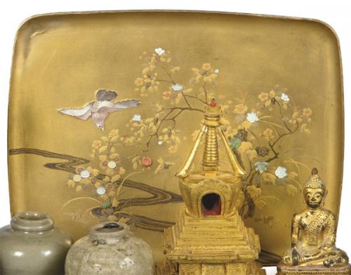  Bandeja rectangular japonesa de laca Urushi, período Meiji (1868-1912).