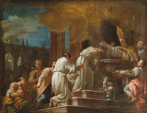 Lote 0095
SEGUIDOR DE ANTONIO GONZÁLEZ VELÁZQUEZ S. XVIII - El bautismo de San Agustín