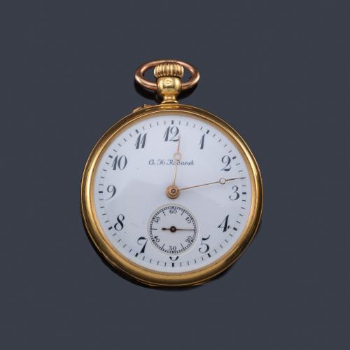  A.H. Rodanet, relo lepin de colgar con caja en oro amarillo de 18 K.