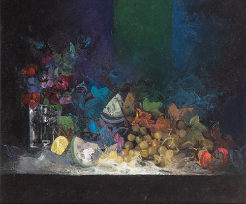  JOSÉ VEGA OSSORIO - Naturaleza muerta con uvas y flores