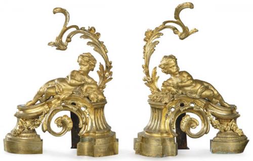 Lote 1057
Pareja de morillos de bronce dorado, estilo Luís XV, Francia S. XIX.