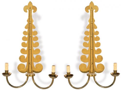  Pareja de apliques de pared en bronce dorado S. XX.