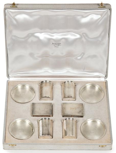  Juego de fumador en plata francesa punzonada Ley 800 de Ravinet Y Denfert para la casa Hermes en su estuche original. Francia, mediados S. XX. 