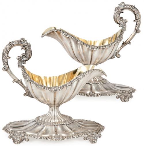  Pareja de salseras de plata Belga punzonada Ley 800  1832-1869. 