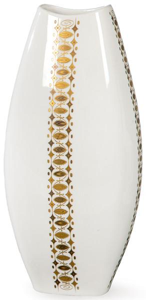 Lote 1279
Jarrón en porcelana esmaltada en blanco y dorado e Alka-Kunst Alboth & Kaiser. 
Alemania Occidental, h. 1958-1960