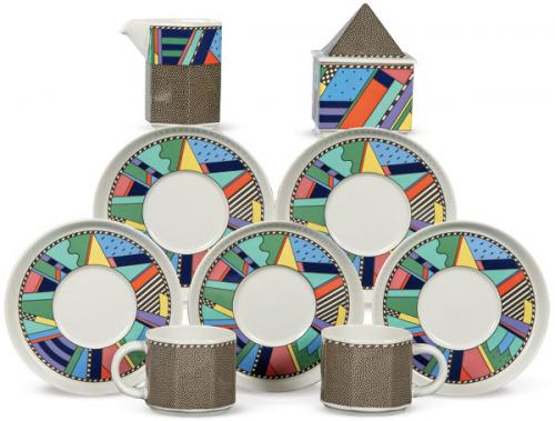  Barbara Brenner, juego de café estilo Mephis para Rosenthal Studio Line, con decoración ‘Scenario Metropol’. Marcas en la base. 