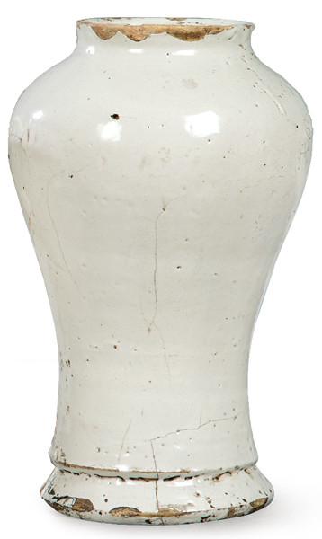  Tarro de farmacia de cerámica de Talavera blanco último tercio S. XVIII