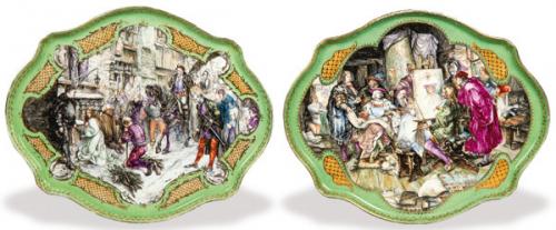  "Alberto Durero pintando al emperador Maximiliano" y "Margarita Hartstein conducida al suplicio", tituladas en el reverso, con la marca