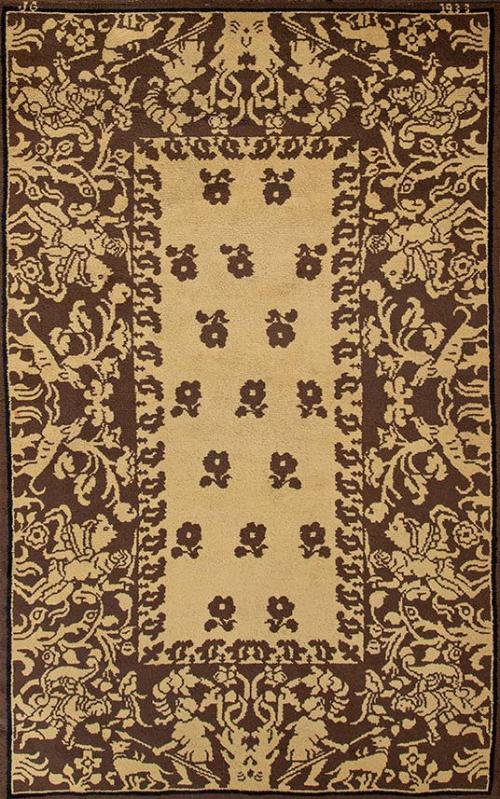  Alfombra española en lana firmada JG y fechada 1933.