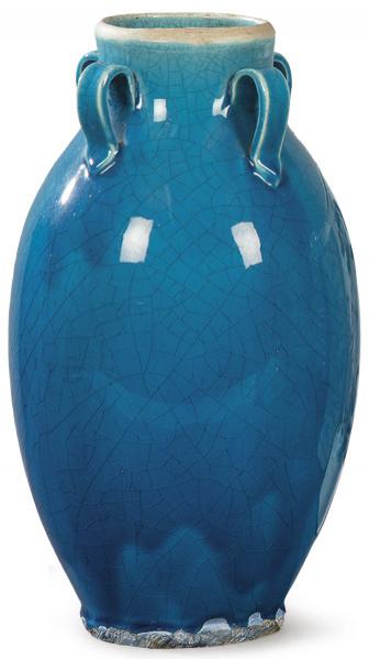  Jarrón de gres con vidriado azul tuquesa, chino, para el mercado persa S. XIX