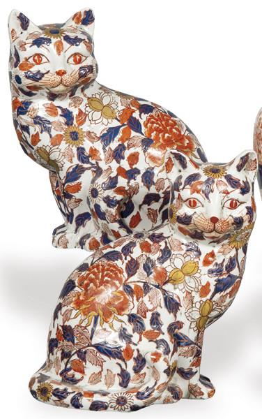 Lote 1473
Pareja de gatos de porcelana tipo Imar, con marcas de factoría Yi Qian Tang. Hacia 1980.
