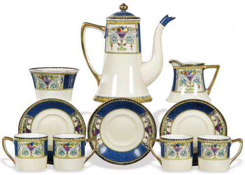  Juego de te para seis servicios de porcelana japonesa de Noritake con marca de Komaru exclusivamente para la exportación al mercado británico h. 1920.