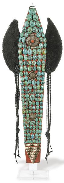  Perak tibetano de Ladakh de turquesas, plata y cauríes, ff. S. XIX.