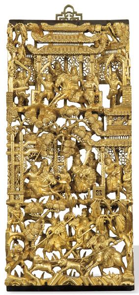  Fragmento de altar chino en madera dorada y tallada S. XIX