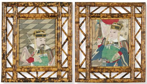  "Pareja de "Emperadores" pinturas sobre papel, China Dinastía Qing S. XIX.