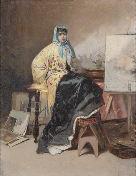  ENRIQUE MORERA I VIURA - Posando en el estudio del pintor