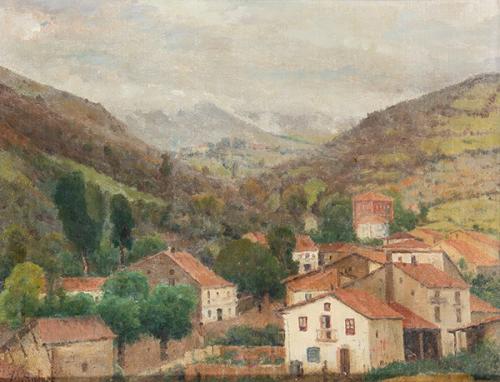 Lote 0133
MANUEL SALCES - Paisaje con pueblo
