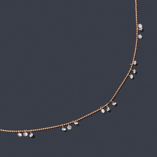  Collar con brillantes móviles de aprox. 1,03 ct en total con cadena de oro rosa de 18K.