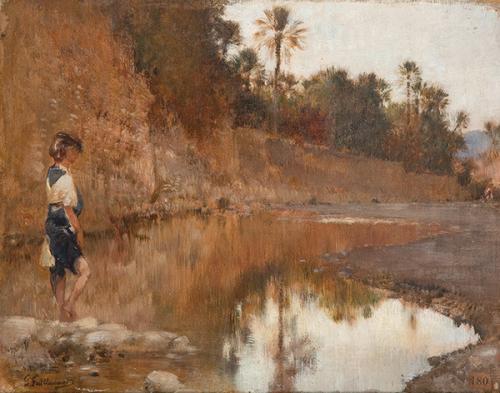  GUSTAVE ACHILLE GUILLAMENT - Niña ante un rio