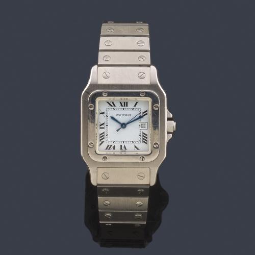  CARTIER  Santos  de caballero con caja y brazalete en acero.