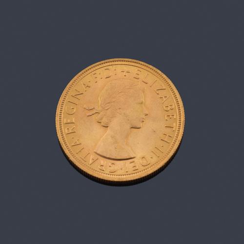  Reina Isabel de Inglaterra, libra en oro de 22 K.