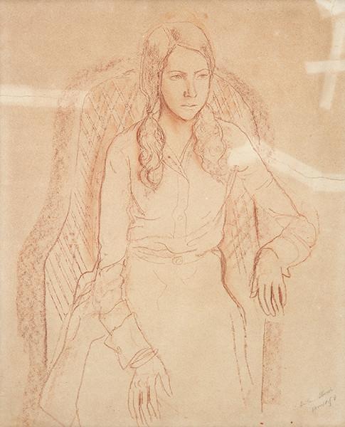  FRANCESC DOMINGO - Retrato de mujer en silla de mimbre